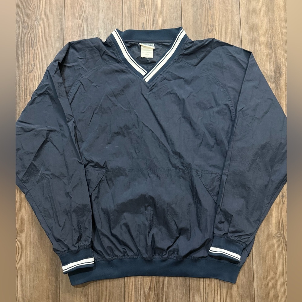 Vintage Discus Athletic V Neck Windbreaker Pullover Jacket Navy Men’s Large